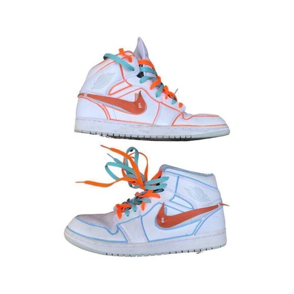 Custom Nike Air Jordan 1 Mid White Pure Platinum Swoosh Size 10.5 - Picture 5 of 16